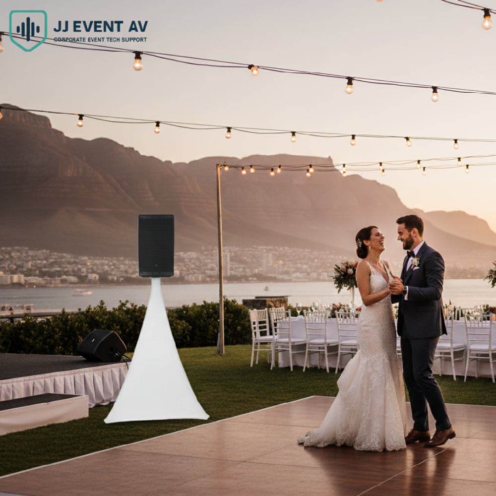 Discreet sound system setup for a wedding ceremony